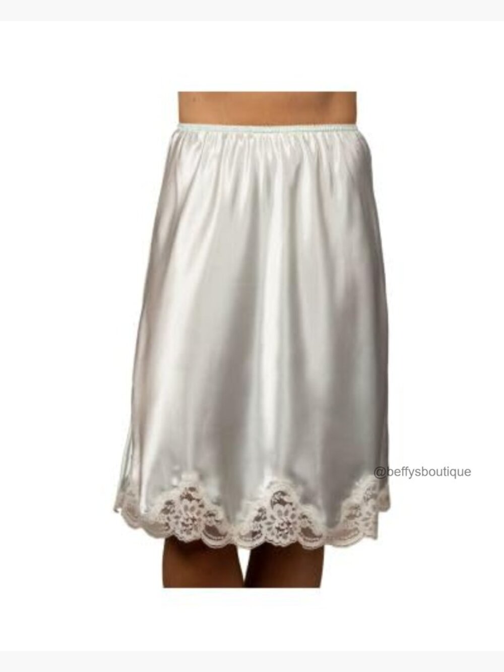 Satin Half Slip with Lace Hem, Knee Length, Elastic Waist - Picture 6 of 6